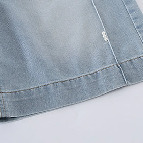 Girls Light Blue Pearl Embellished Relaxed Fit Denim Shorts Shorts