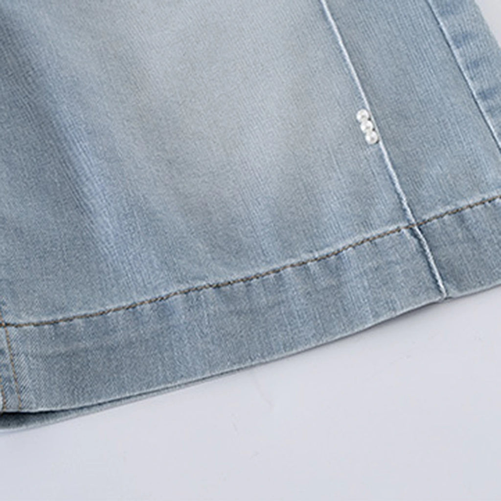 Girls Light Blue Pearl Embellished Relaxed Fit Denim Shorts Shorts