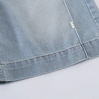 Girls Light Blue Pearl Embellished Relaxed Fit Denim Shorts Shorts