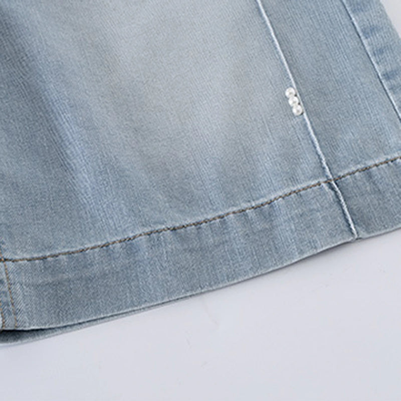 Girls Light Blue Pearl Embellished Relaxed Fit Denim Shorts Shorts