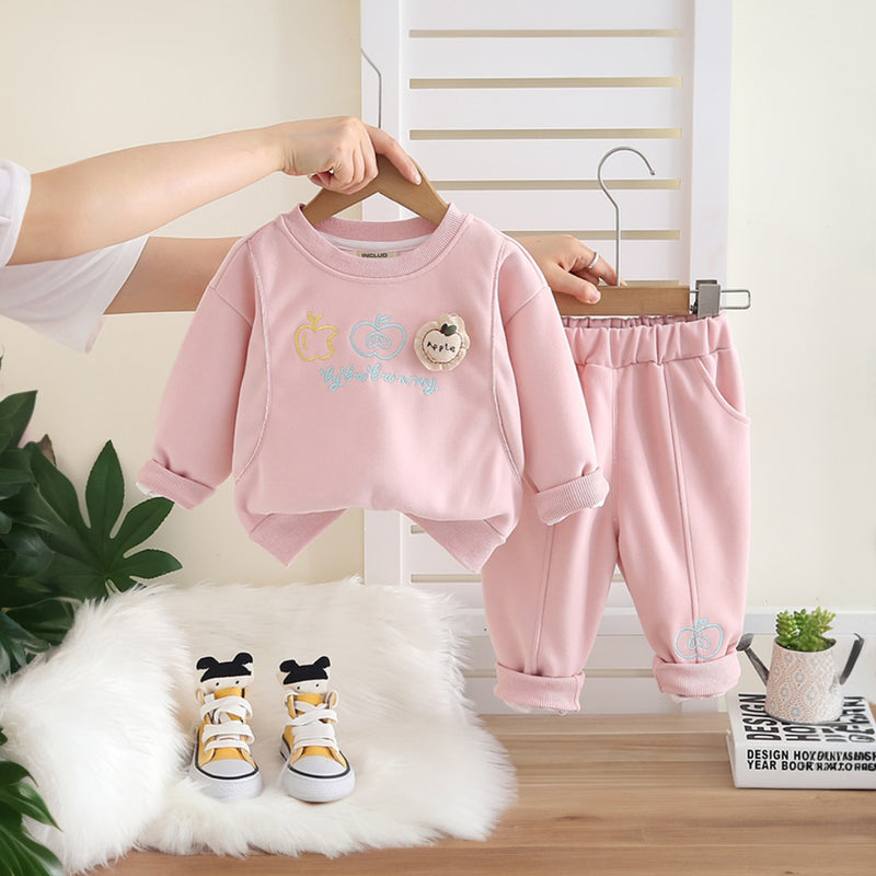 Girls Pink Embroidered Sweatshirt With Pants Set 2 pc. Sets Pink 1-2 Y