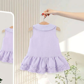Girls Lilac Peter Pan Collar Drop-Waist Dress With Bow Details Casual Dresses