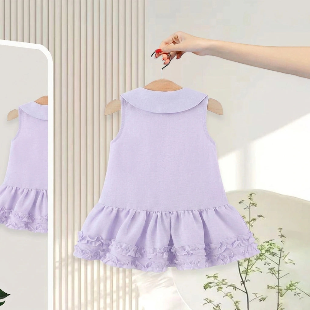 Girls Lilac Peter Pan Collar Drop-Waist Dress With Bow Details Casual Dresses