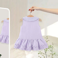 Girls Lilac Peter Pan Collar Drop-Waist Dress With Bow Details Casual Dresses