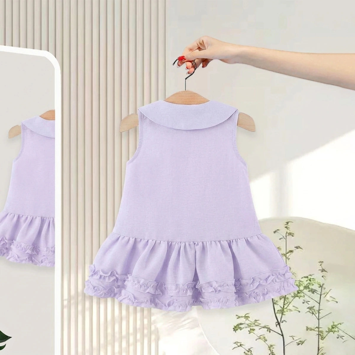 Girls Lilac Peter Pan Collar Drop-Waist Dress With Bow Details Casual Dresses