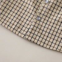 Boys Khaki Checked Button-Down Shirt With Shorts Sets Sets
