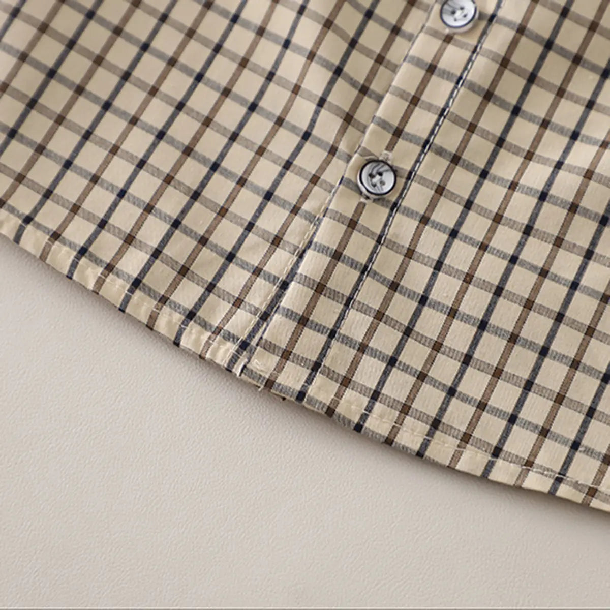 Boys Khaki Checked Button-Down Shirt With Shorts Sets Sets