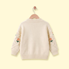 Girls Cream Floral Long Sleeve Cardigan Sweaters & Cardigans