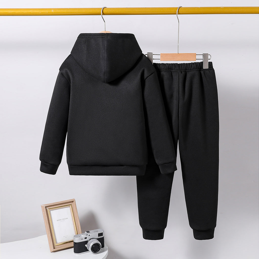Boys Black Yoga Printed Hooded Sweatshirt with Joggers Set Sets