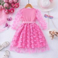 Girls Pink Butterfly Applique Tulle Overlay Fit & Flare Casual Dress Casual Dresses