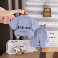 Boys Blue Typographic Printed Shirt With Printed T-shirt And Shorts Sets 3 pc. Sets