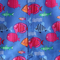 Boys Blue Fish Printed Short Sleeves Shirt With Printed Shorts Sets Sets