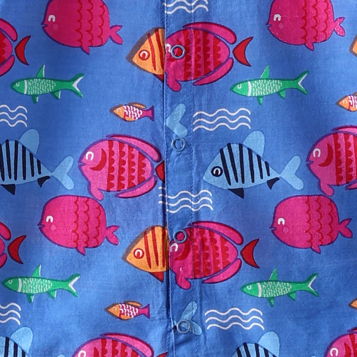 Boys Blue Fish Printed Short Sleeves Shirt With Printed Shorts Sets Sets