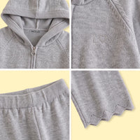 Girls Grey Hooded Zip-up Sweater & Pants Co-ord Sets Sets