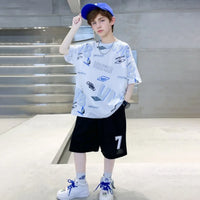 Boys Light Blue Typographic Printed Oversized T-Shirt With Shorts Set Sets Light Blue 5-6 Y