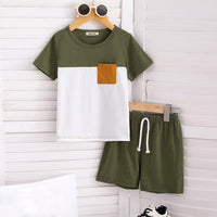Boys Olive Short Sleeve Color-blocked T-Shirt With Elasticated Shorts Set 2 pc. Sets Olive 3-4 Y