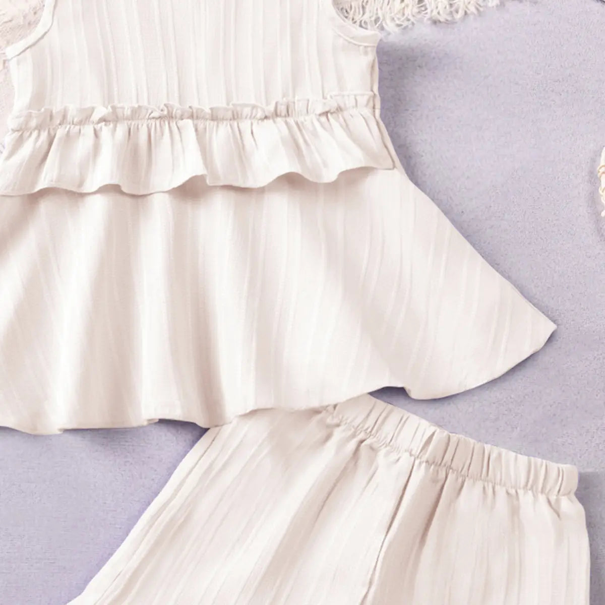 Girls Apricot Stripes Sleeveless Top With Ruffle Hem Shorts Co-ord Sets Sets