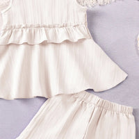 Girls Apricot Stripes Sleeveless Top With Ruffle Hem Shorts Co-ord Sets Sets