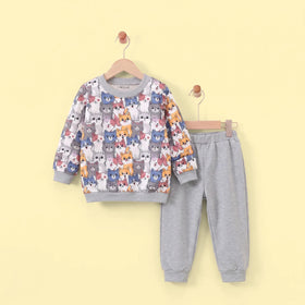 Boys Grey Cat Print Sweatshirt With Pants Sets 2 pc. Sets Grey 3-4 Y