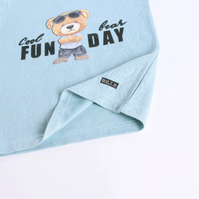 Boys Sea Green Typographic Printed Short Sleeve T-shirts With Elasticated Shorts Sets Sets