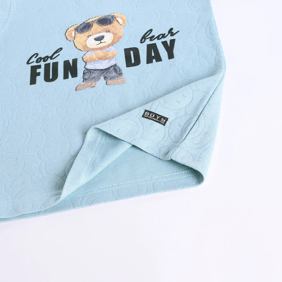 Boys Sea Green Typographic Printed Short Sleeve T-shirts With Elasticated Shorts Sets Sets