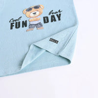 Boys Sea Green Typographic Printed Short Sleeve T-shirts With Elasticated Shorts Sets Sets