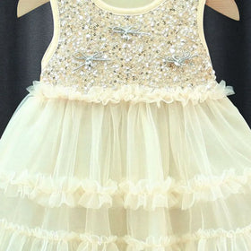 Girls Yellow Sequins Embellished Sleeveless Tiered Party Dress Party Dresses