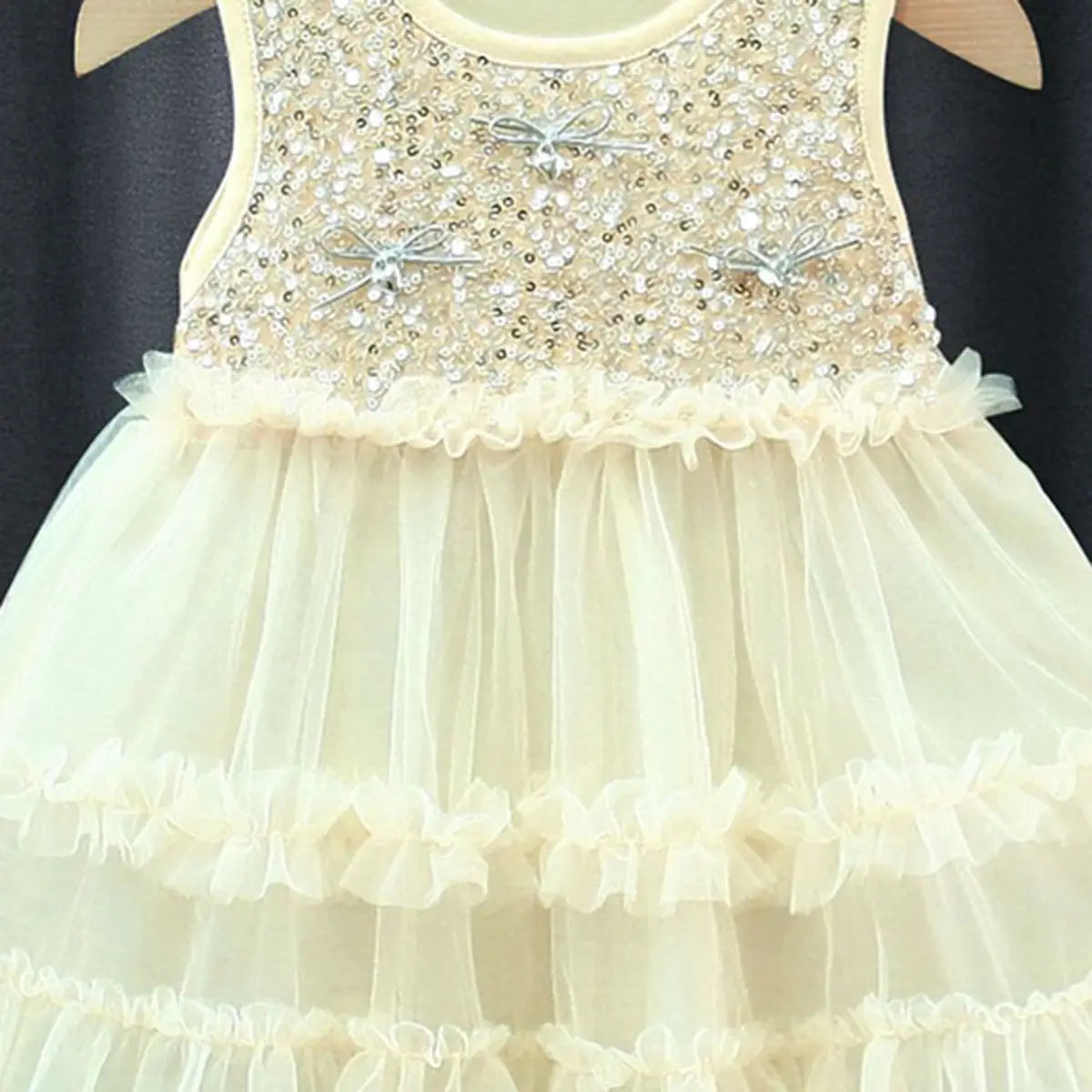 Girls Yellow Sequins Embellished Sleeveless Tiered Party Dress Party Dresses
