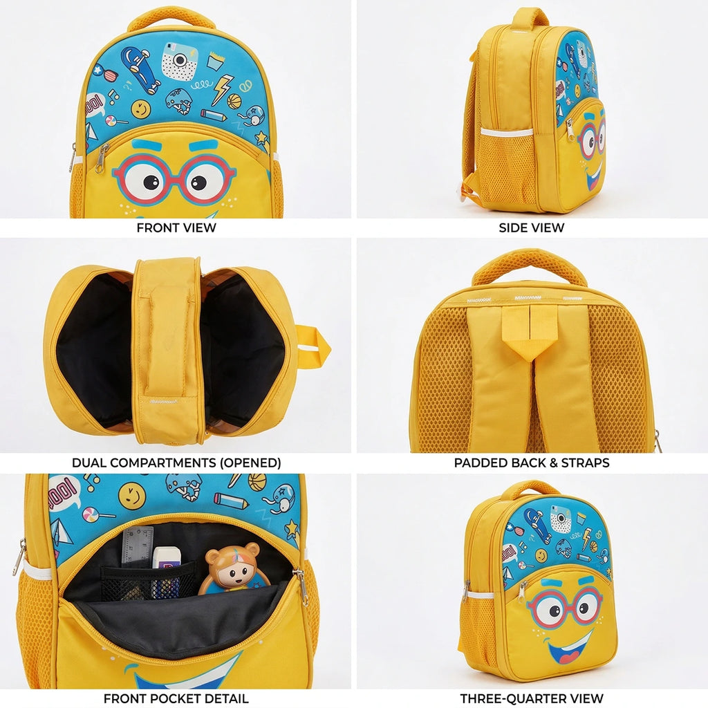 Girls Yellow Cartoon Smiley Face School Backpack Trending Accessories