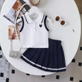 Girls Heart Embroidered Polo Top With Navy Blue Pleated Skirt Sets 2 pc. Sets Navy Blue 2-3 Y