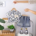 Boys Grey Typographic Print Short Sleeves T-Shirt With Denim Shorts Set Sets Grey 1-2 Y