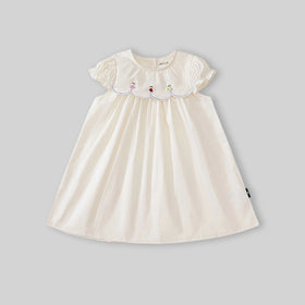 Girls Off-White Embroidered Puff Sleeve Fit & Flare Dress Casual Dresses