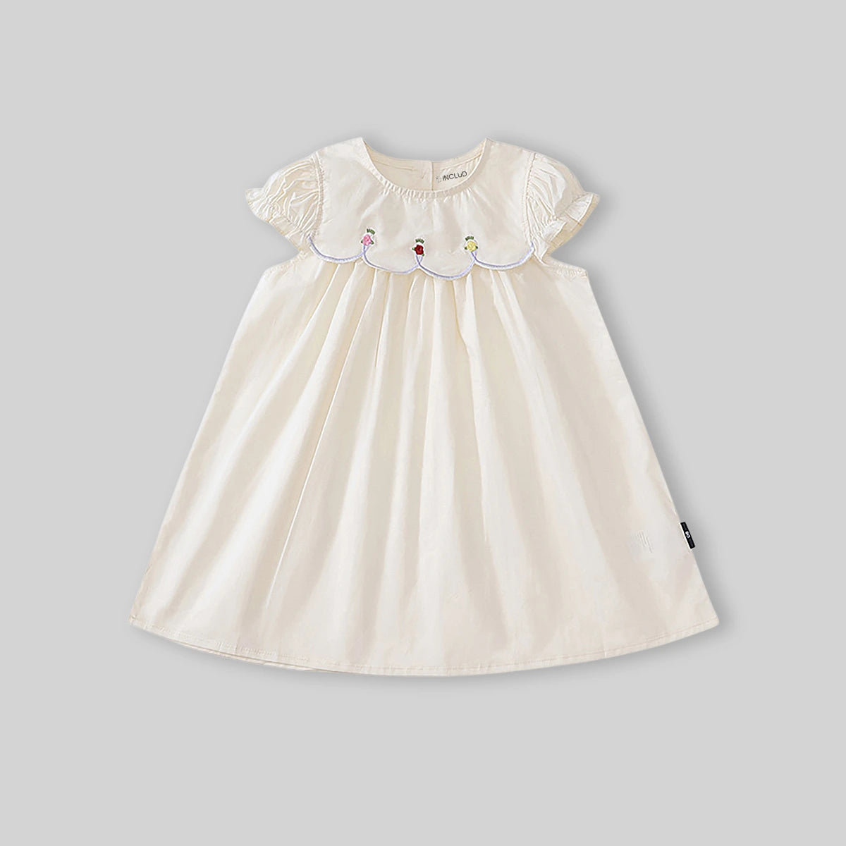 Girls Off-White Embroidered Puff Sleeve Fit & Flare Dress Casual Dresses