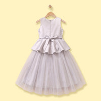 Girls Light Grey Floral Applique Sleeveless Fit & Flare Party Dress Party Dresses