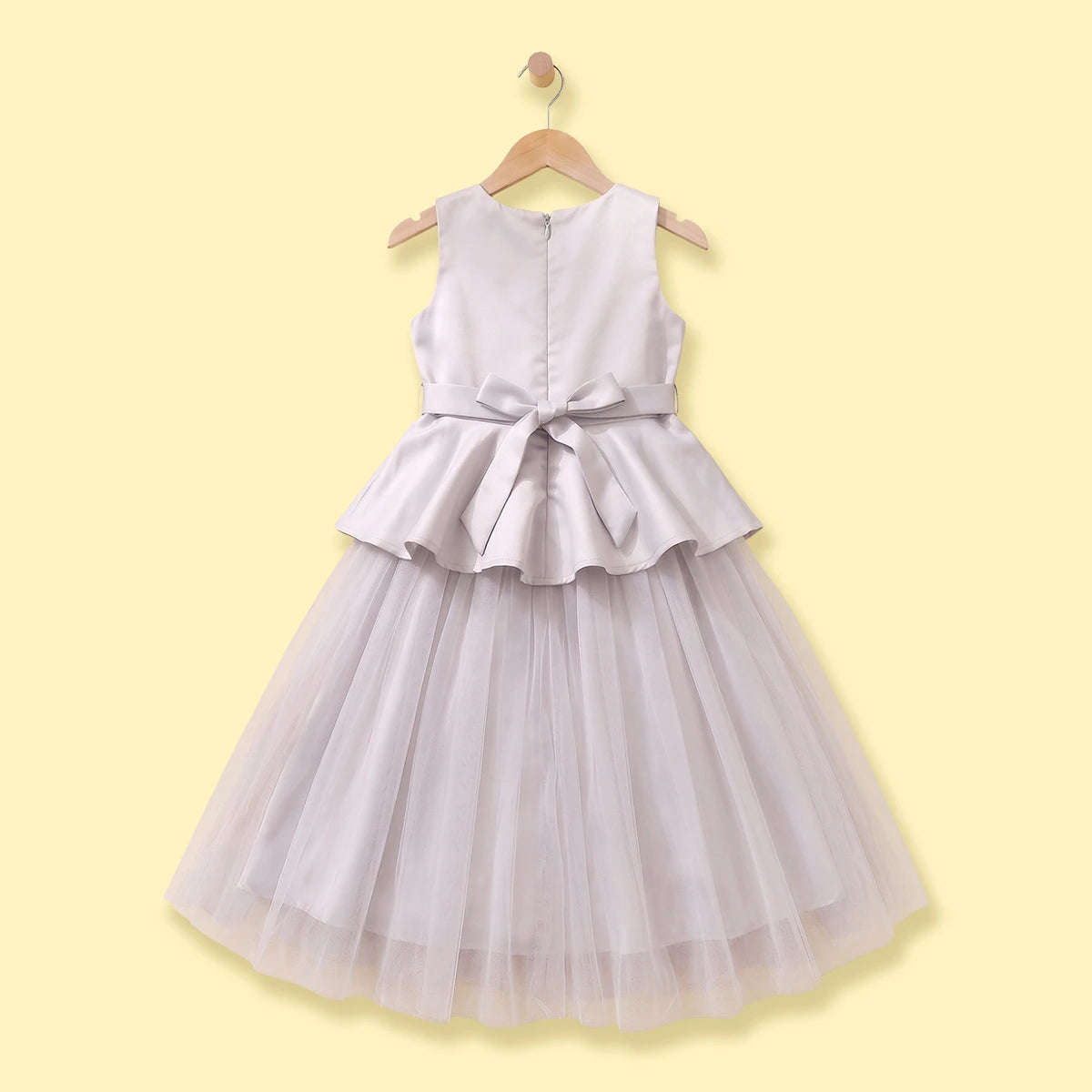 Girls Light Grey Floral Applique Sleeveless Fit & Flare Party Dress Party Dresses