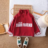 Boys Red Typographic Printed Sweatshirt With Joggers Set 2 pc. Sets