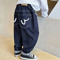Boys Dark Blue Graphic Elasticated Denim Pants Pants