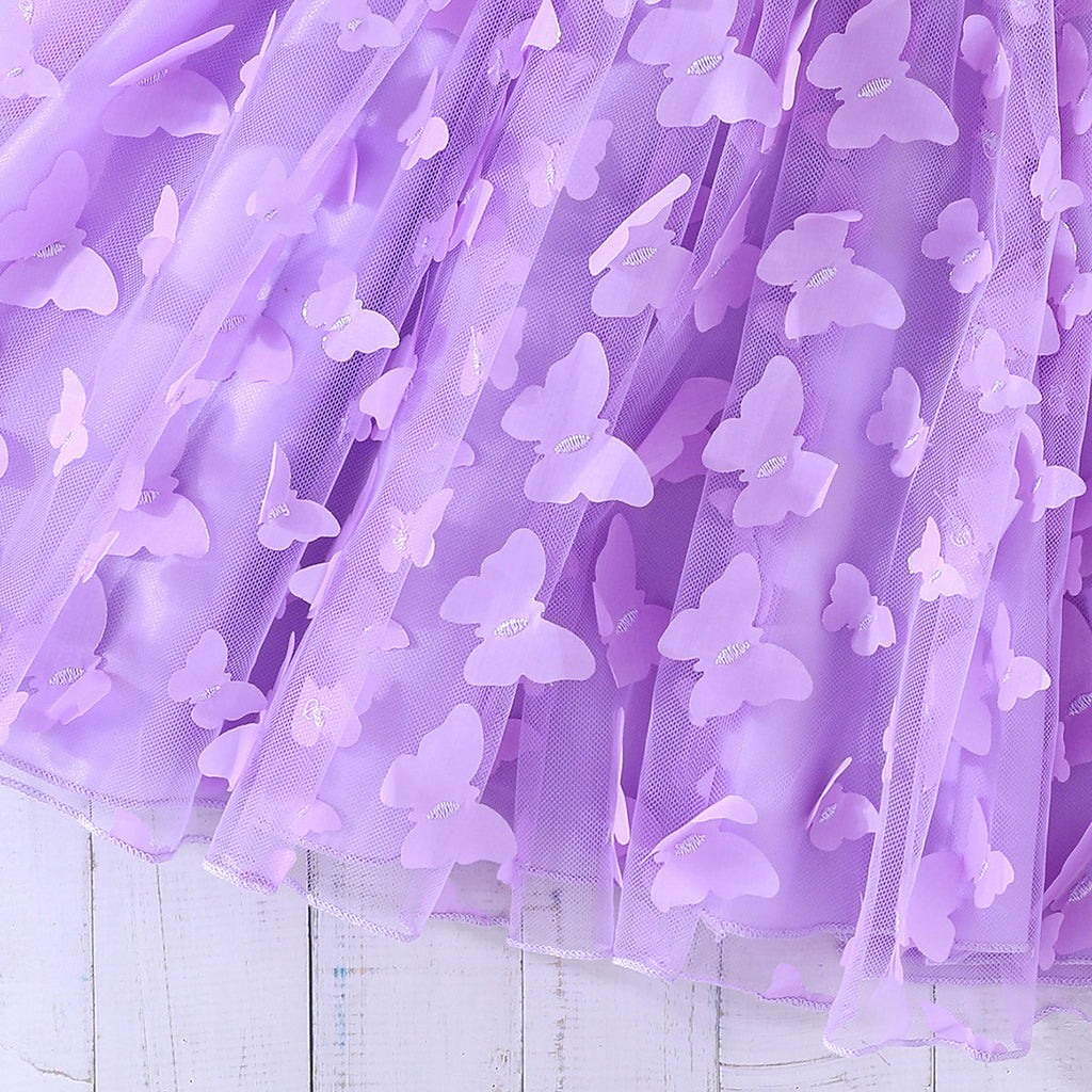 Girls Purple Short Sleeve Top With Butterfly Applique Sleeveless Dress Casual Dresses