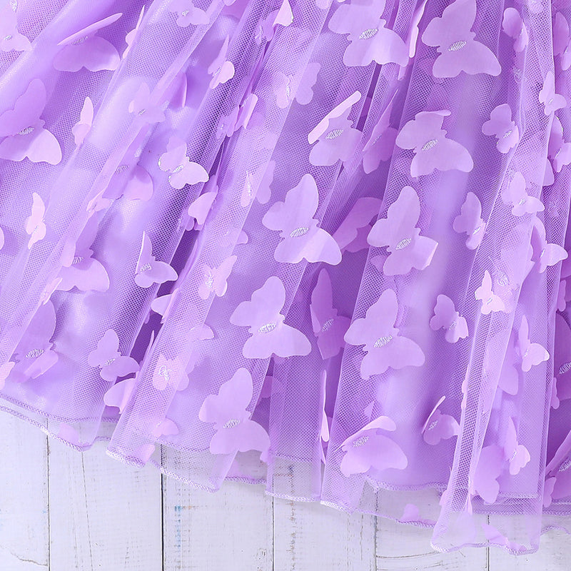 Girls Purple Short Sleeve Top With Butterfly Applique Sleeveless Dress Casual Dresses