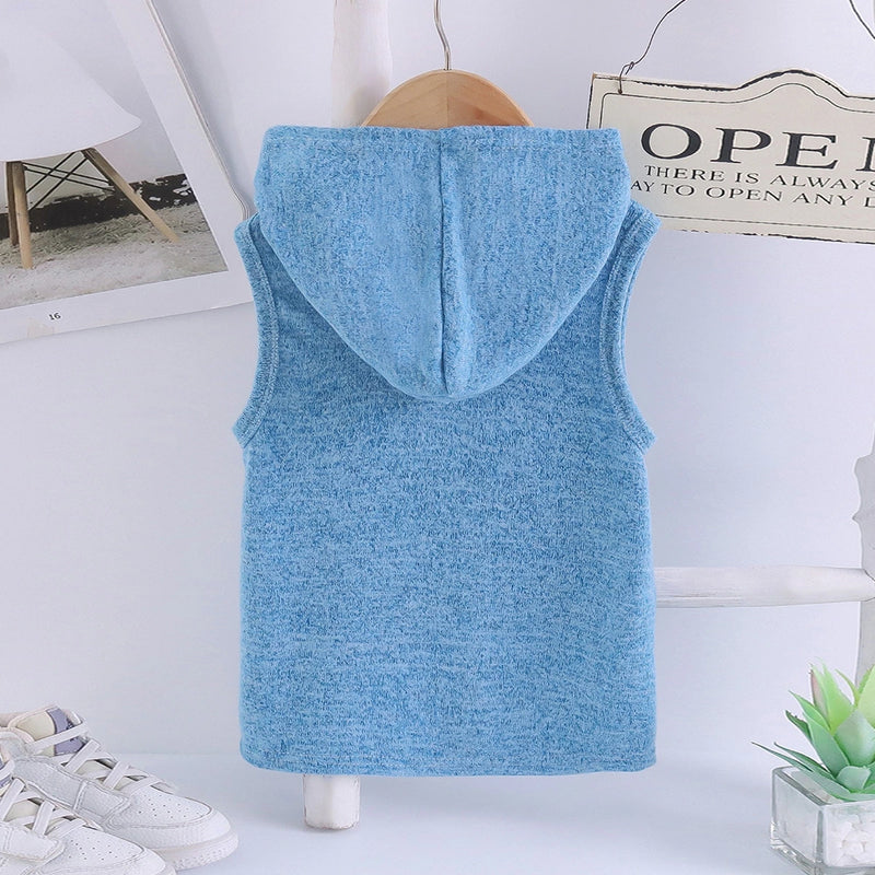 Boys Blue Knitted Hooded Vest Vests