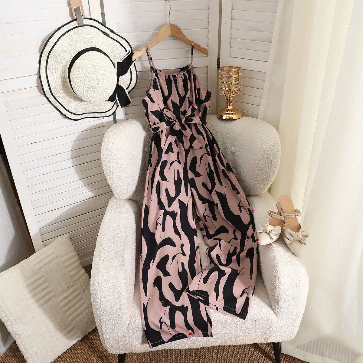 Girls Black Abstract Printed Sleeveless Jumpsuit Jumpsuits Black 7-8 Y