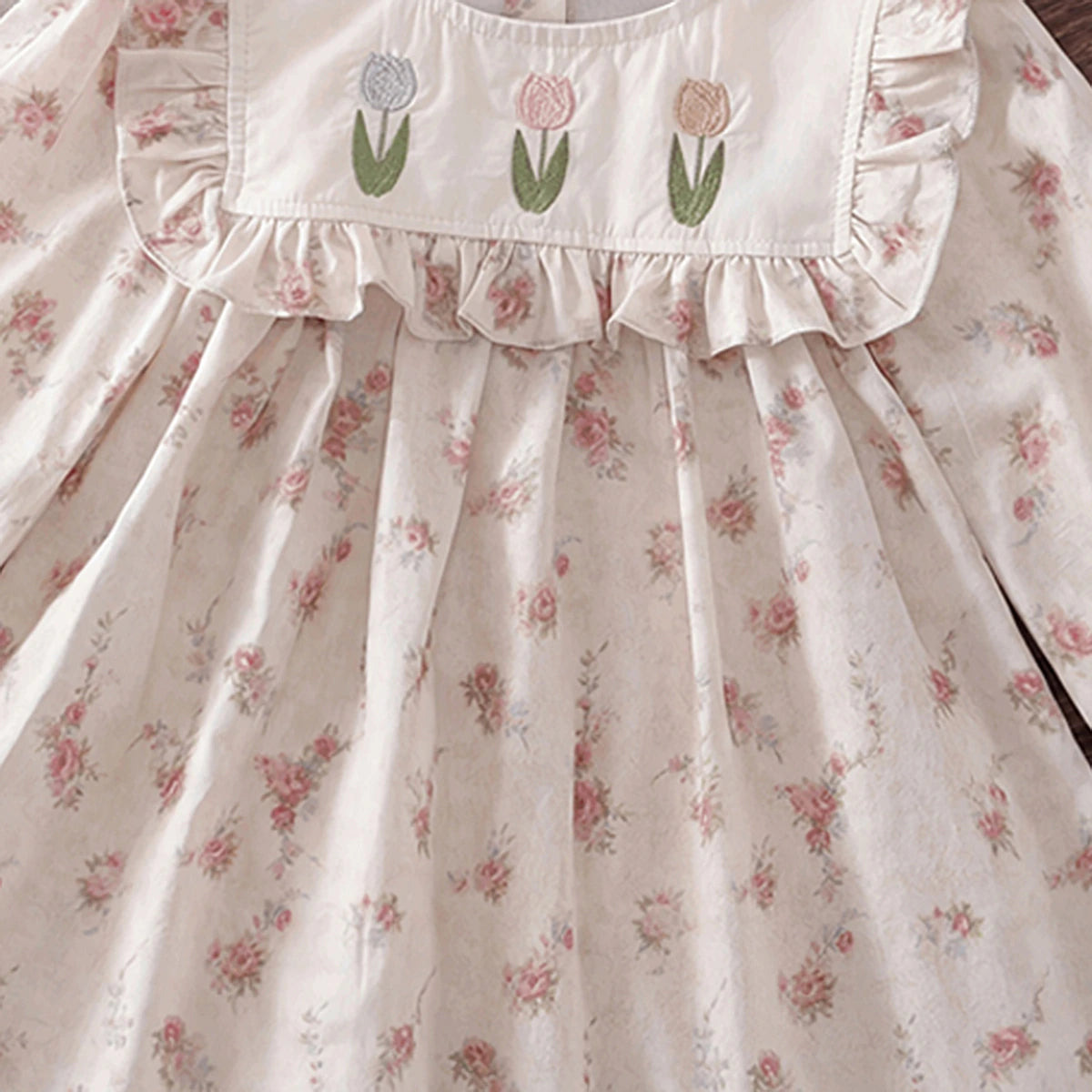 Girls Pink Floral Print Long Sleeve A-Line Dress Casual Dresses