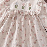 Girls Pink Floral Print Long Sleeve A-Line Dress Casual Dresses