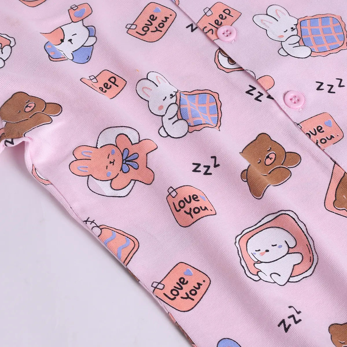 Girls Pink Bear Print Short Sleeve Shirt With Elasticated Pants Sets Sets