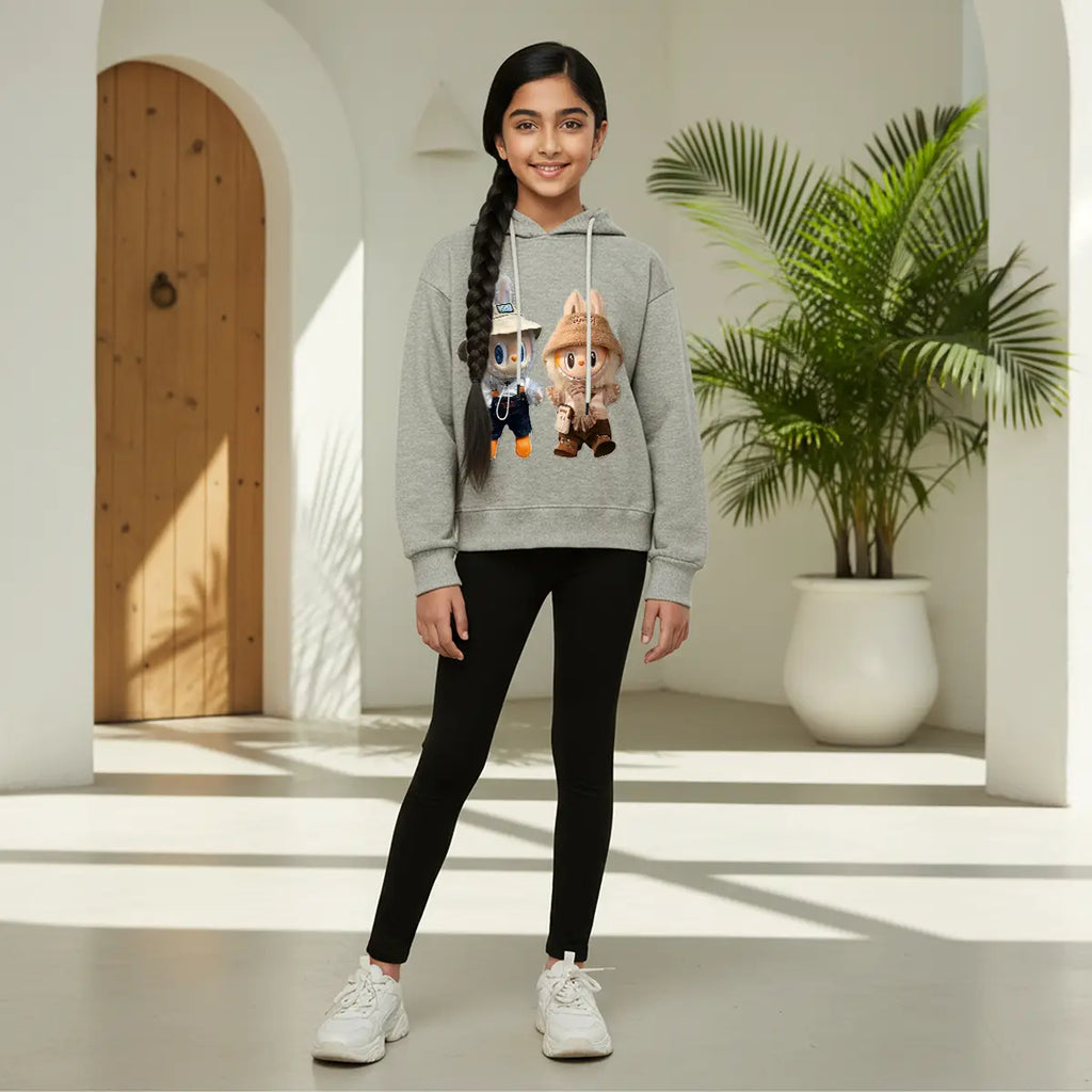 Girls Grey Labubu Graphics Hoodie Sweatshirt Sweatshirts & Hoodies Grey 4-5 Y