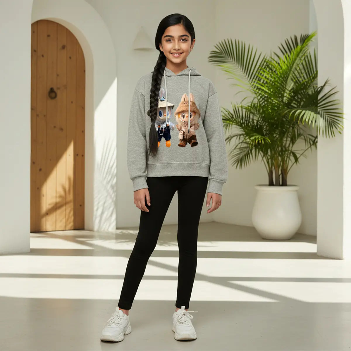 Girls Grey Labubu Graphics Hoodie Sweatshirt Sweatshirts & Hoodies Grey 4-5 Y