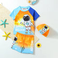 Boys Orange Space Themed Short Sleeves T-Shirt & Shorts With Cap Swimsuit Sets Sets Orange 1-2 Y