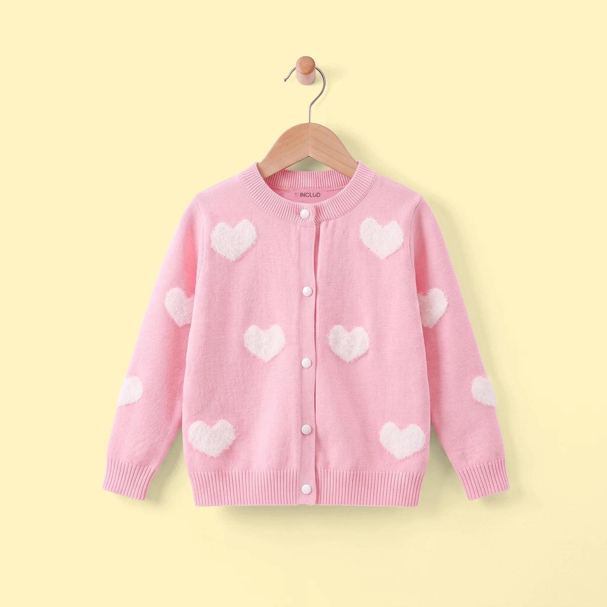 Girls Pink Self Heart Design Winter Cardigan Sweaters & Cardigans Pink 2-3 Y