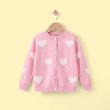 Girls Pink Self Heart Design Winter Cardigan