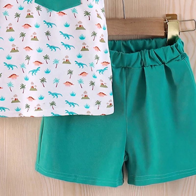 Boys Green Palm Print Short Sleeve T-Shirt With Shorts Sets 2 pc. Sets